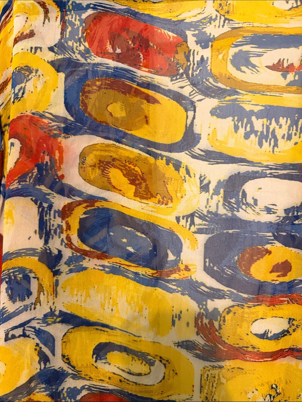 Shana Open-Front Abstract Art to Wear Print Kimono - Yellow Blue Red Resortwear - Picture 6 of 11